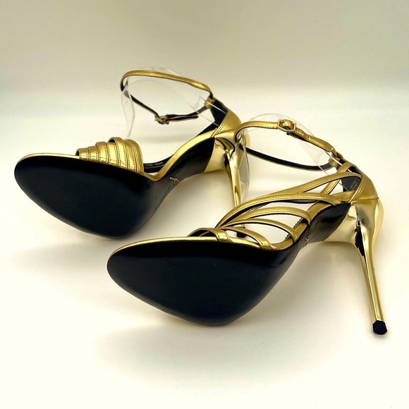 Brian Atwood - gold leather sandals / stilettos - Size 8.5 - New without box - Picture 4 of 6